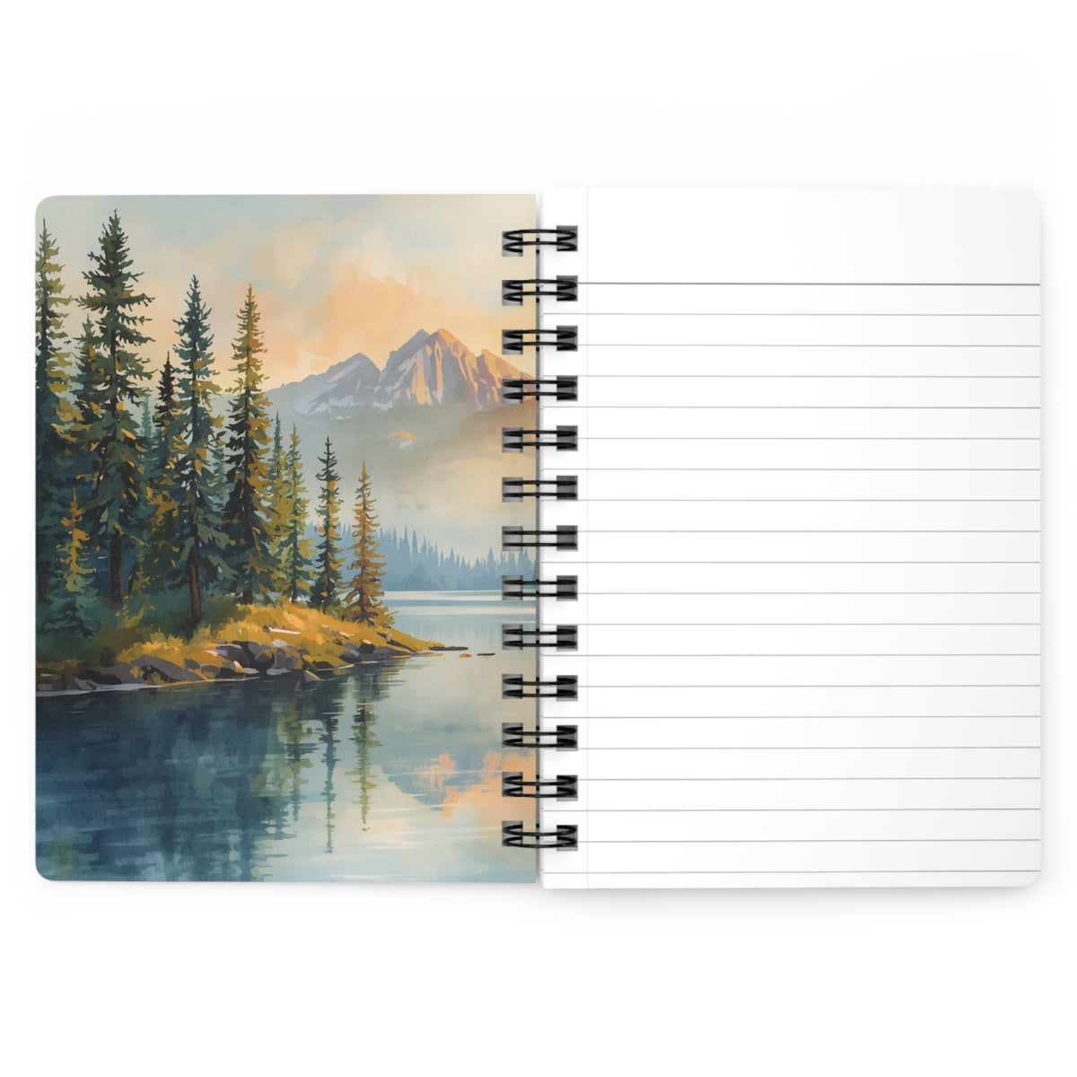 Spiral Notebook — Tranquil Mountain Lake Journal, Pine Forest Sunrise Writing Notebook