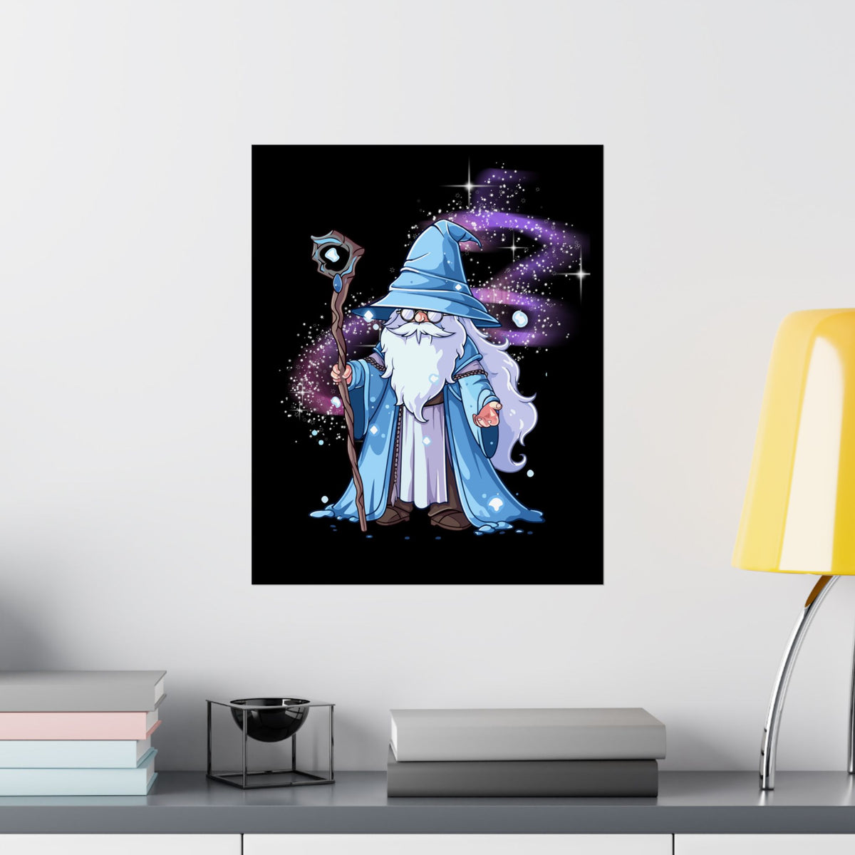 Wizard Poster — Cute Blue Wizard Matte Vertical Art Print