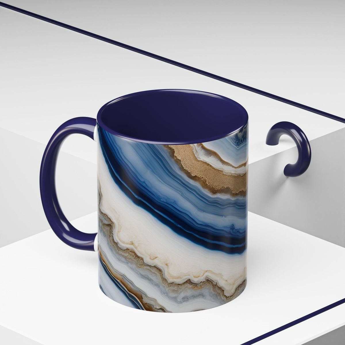 Blue Agate Accent Coffee Mug — Marble Stone Pattern 11/15oz