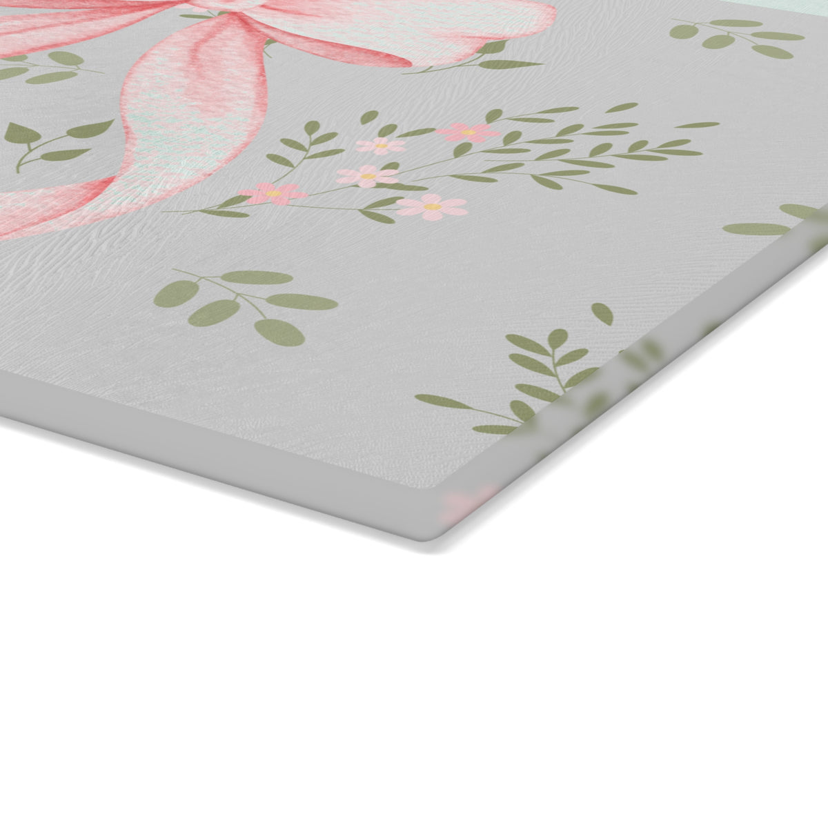 Glass Cutting Board — Pink Ribbon Floral Pattern