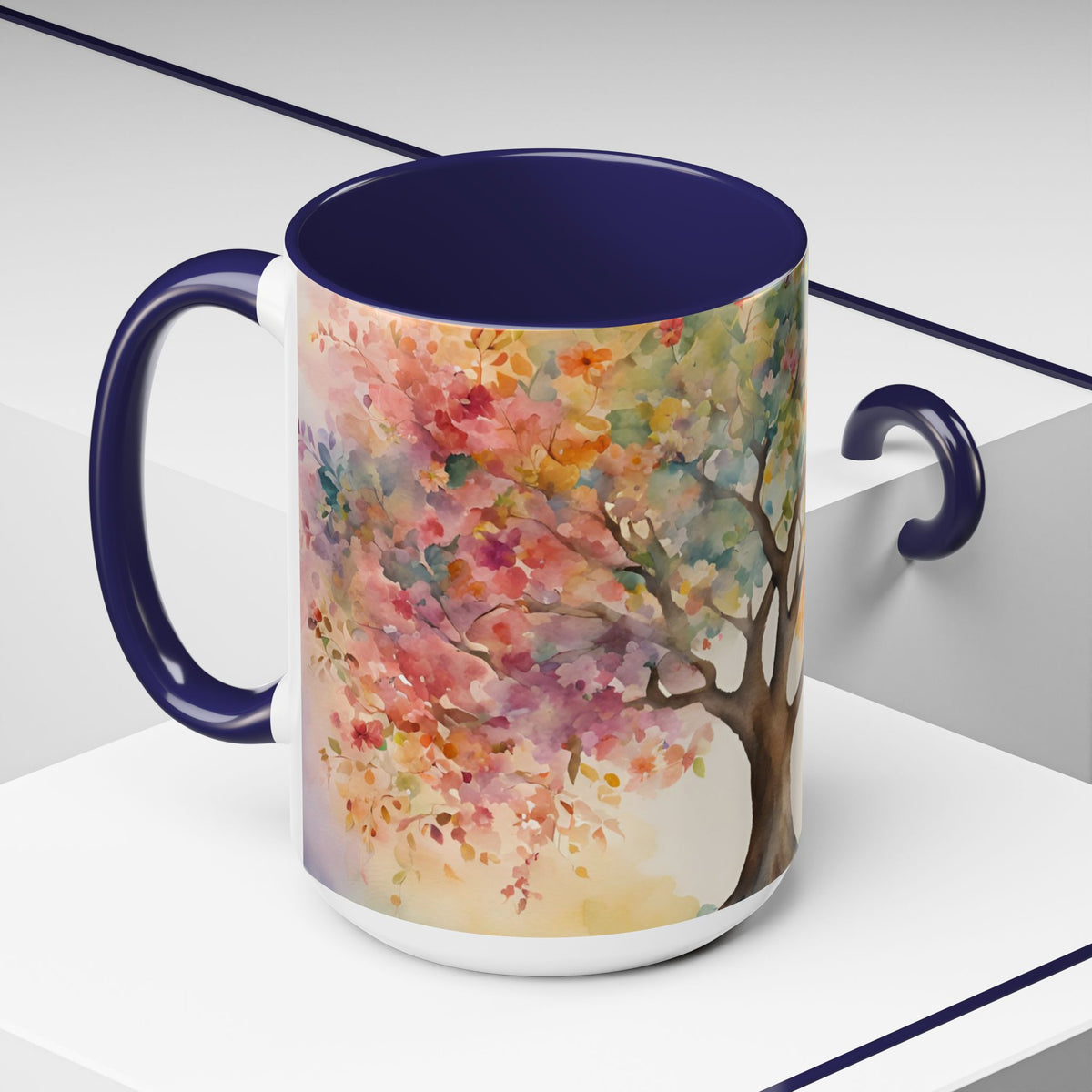 Watercolor Tree Accent Coffee Mug — Colorful Nature Art 11/15oz