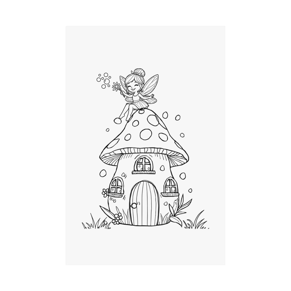 Color Your Own Fairy Poster — Cute Black & White Kids Wall Art