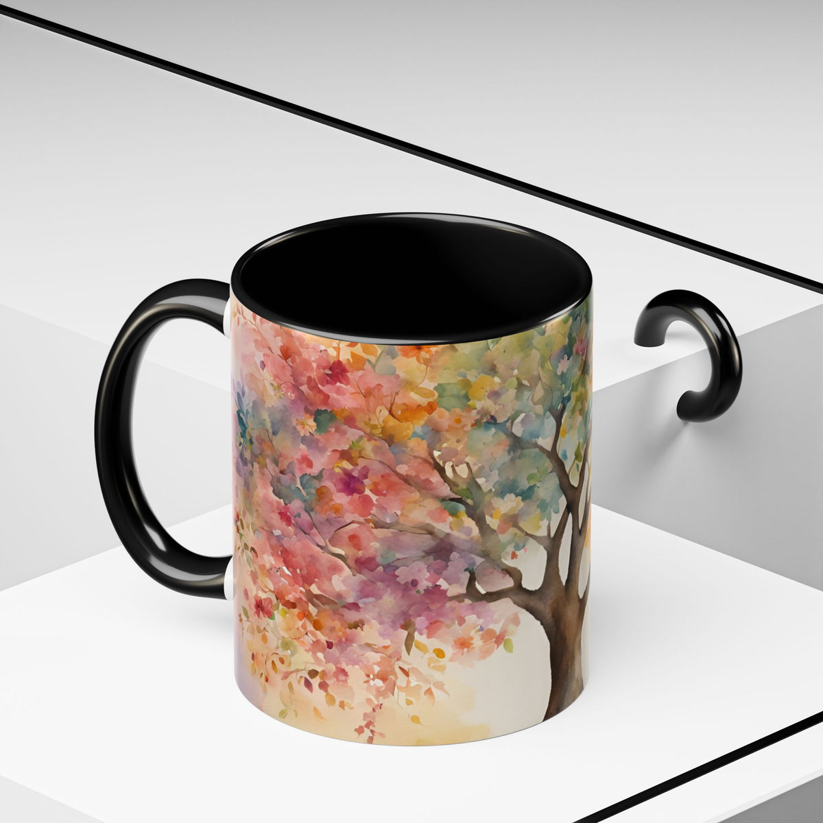 Watercolor Tree Accent Coffee Mug — Colorful Nature Art 11/15oz