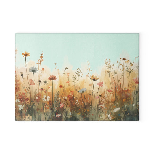 Glass Cutting Board — Wildflower Meadow Glass Chopping Board | Floral Kitchen Décor, Gift for Gardeners
