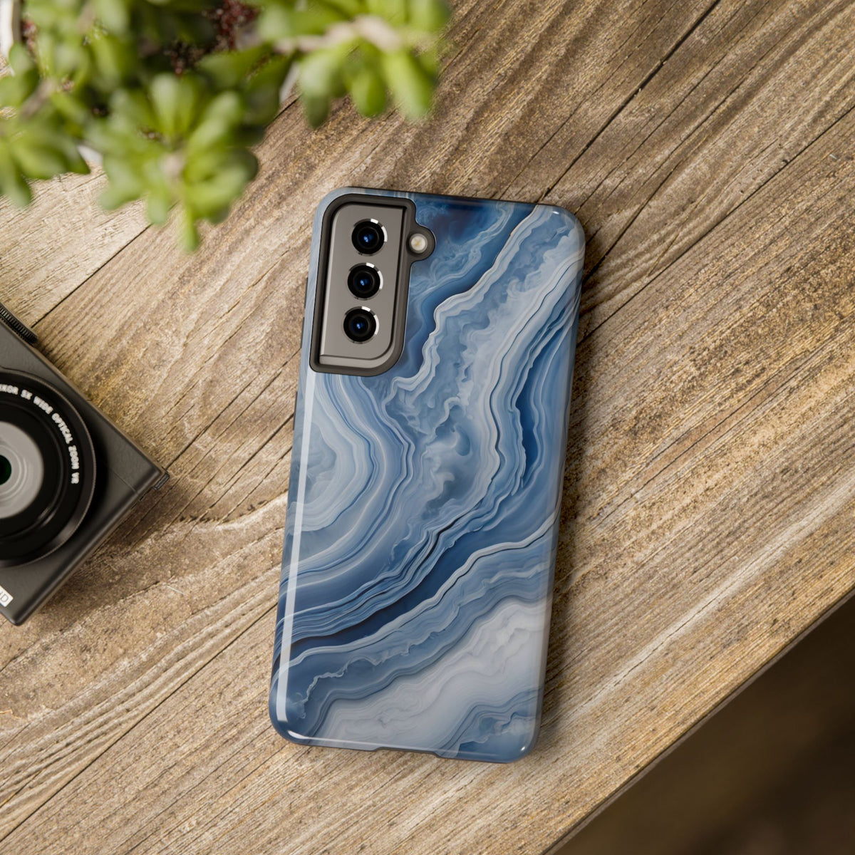 Blue Lace Agate Tough Phone Case — Marble Stone Protective Phone Cover