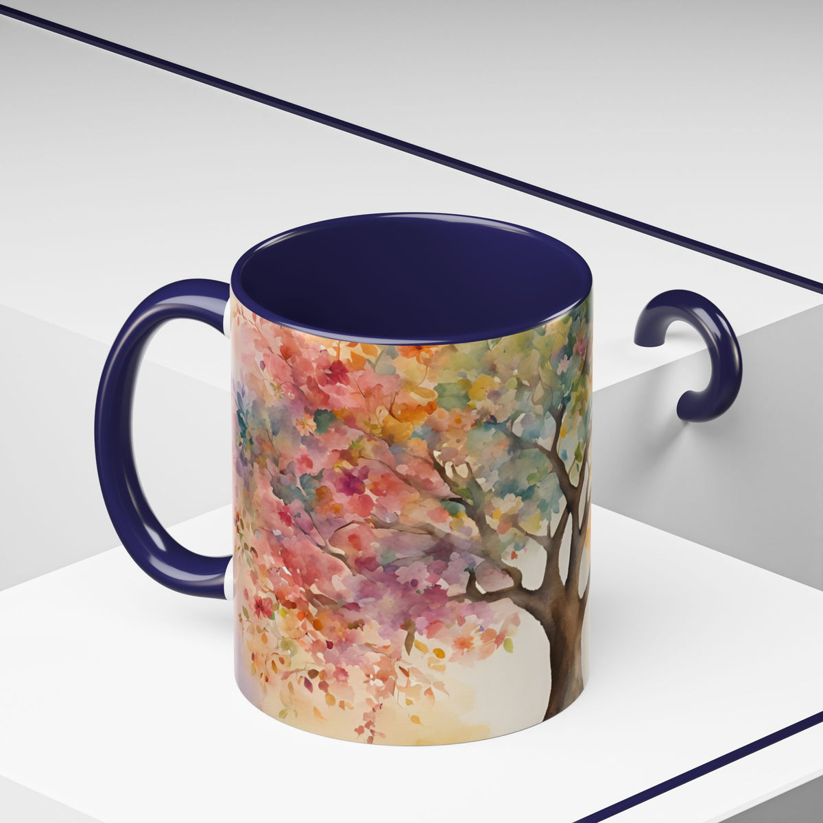 Watercolor Tree Accent Coffee Mug — Colorful Nature Art 11/15oz