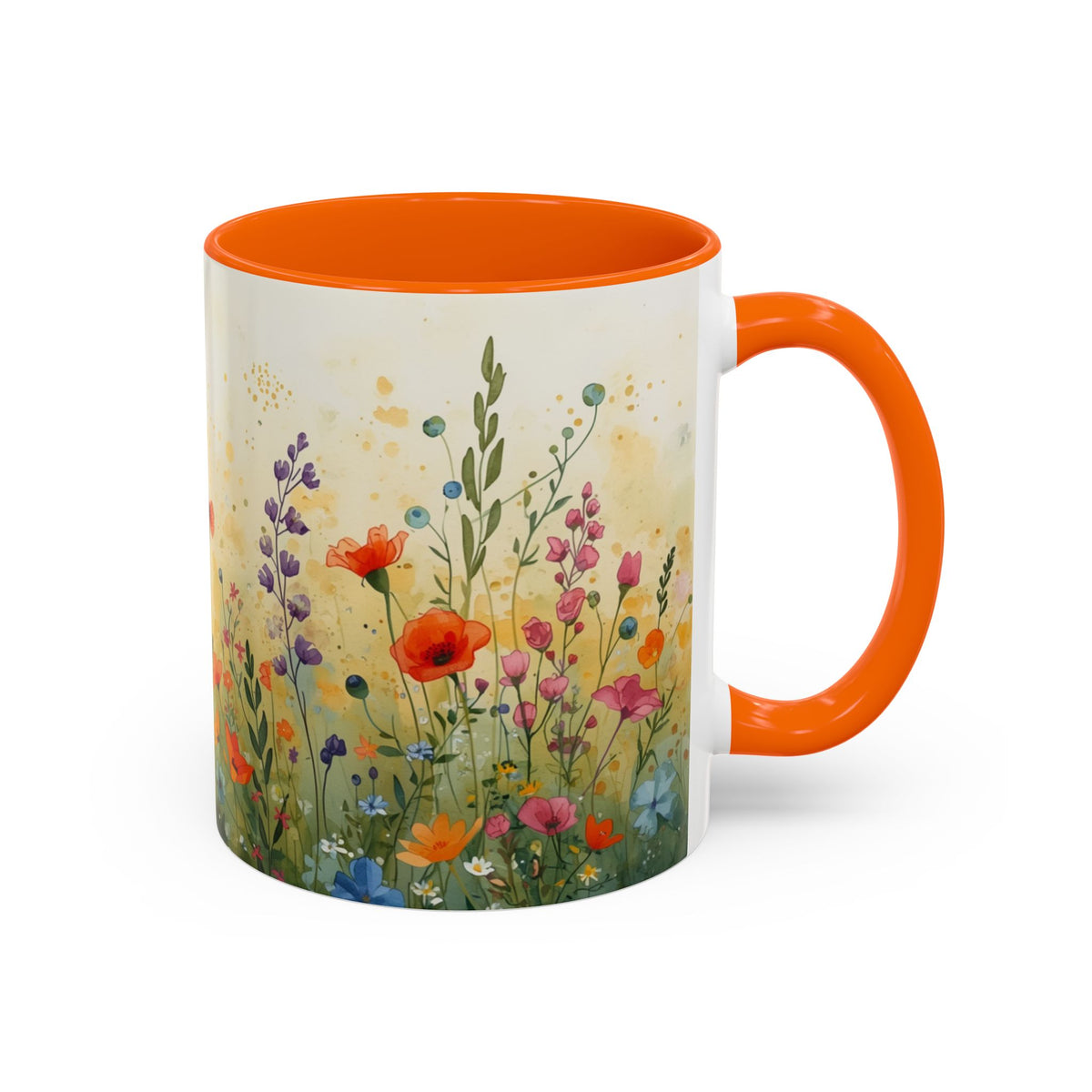 Floral Meadow Accent Coffee Mug — Watercolor Wildflower 11/15oz