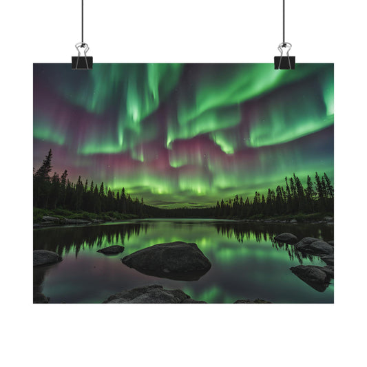 Aurora Borealis Matte Poster — Northern Lights Landscape Wall Art