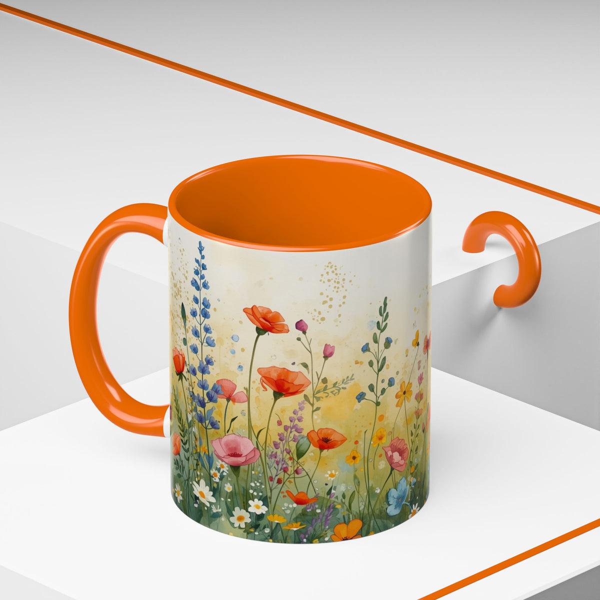 Floral Meadow Accent Coffee Mug — Watercolor Wildflower 11/15oz