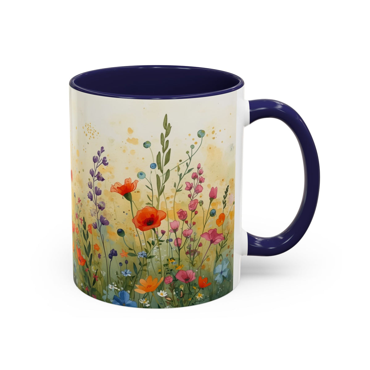 Floral Meadow Accent Coffee Mug — Watercolor Wildflower 11/15oz