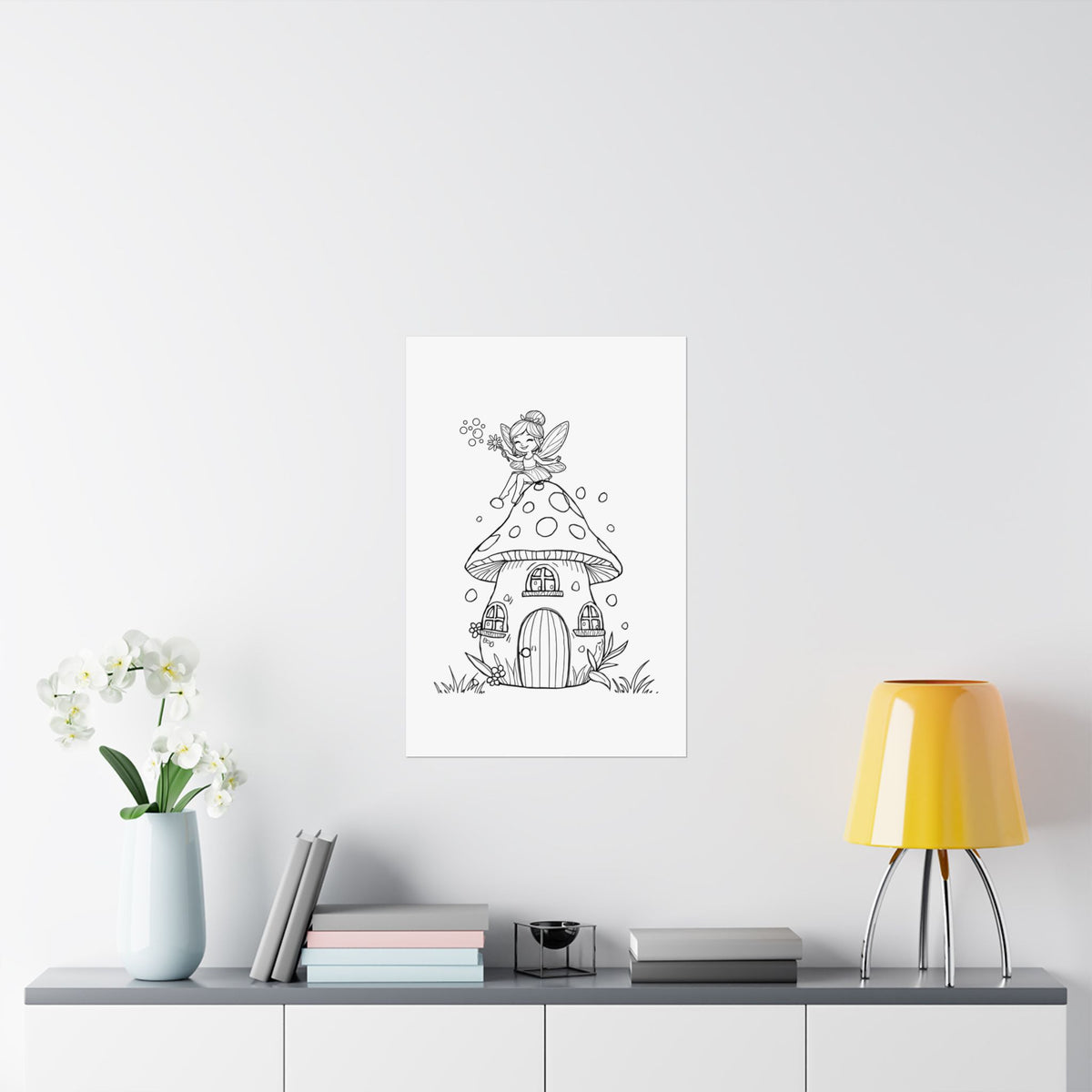 Color Your Own Fairy Poster — Cute Black & White Kids Wall Art