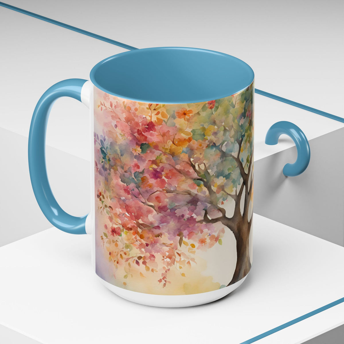 Watercolor Tree Accent Coffee Mug — Colorful Nature Art 11/15oz