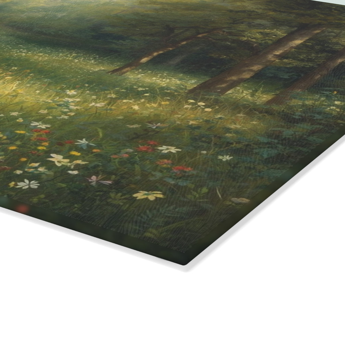 Glass Cutting Board - Tranquil Forest Meadow Art
