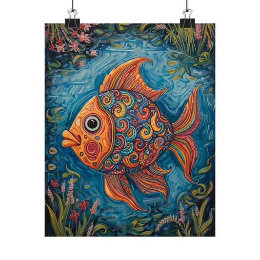 Colorful Whimsical Fish Poster — Matte Vertical Wall Art