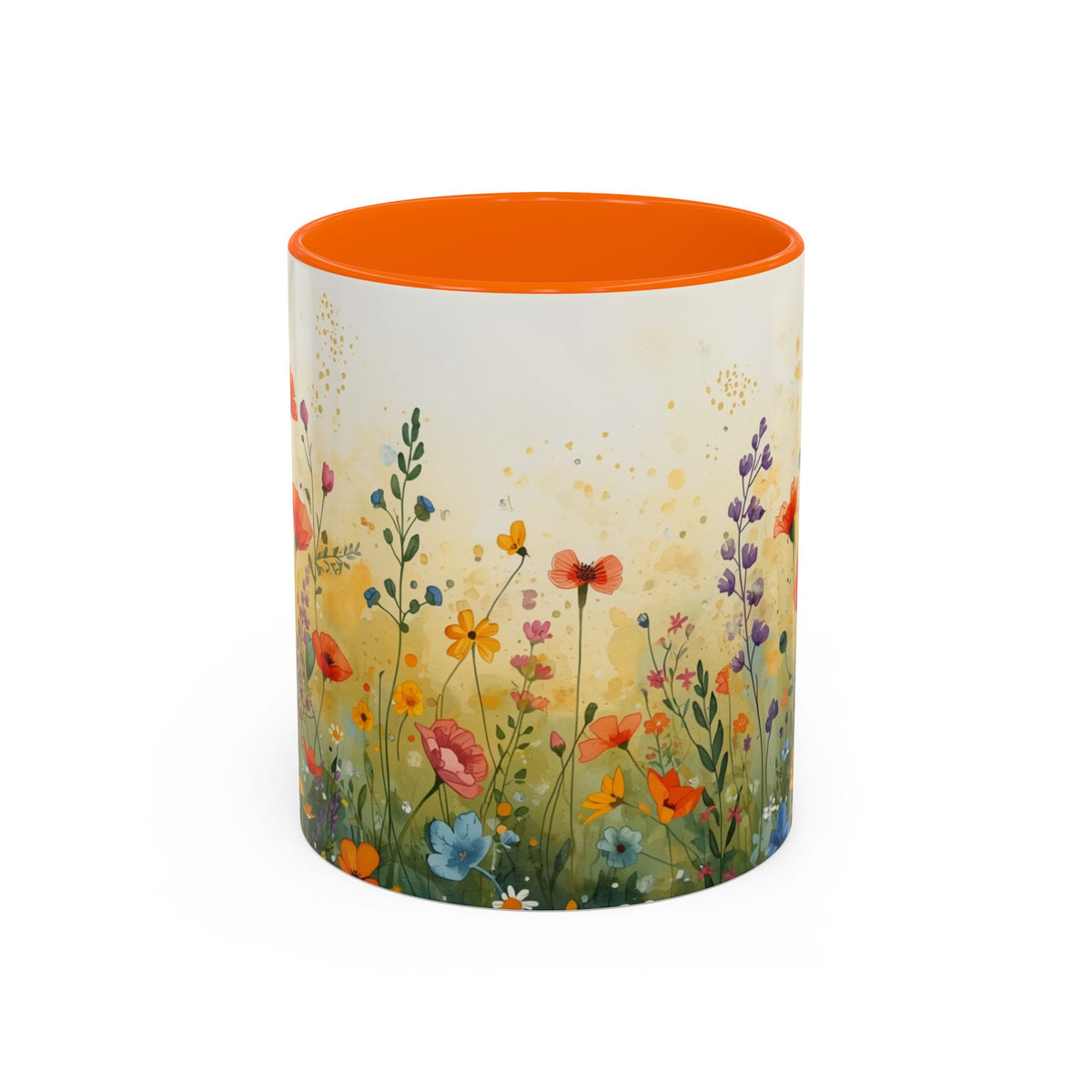 Floral Meadow Accent Coffee Mug — Watercolor Wildflower 11/15oz