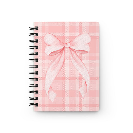 Pink Plaid Ribbon Journal — Spiral-Bound Notebook for Notes, Gifts & Baby Shower Keepsakes