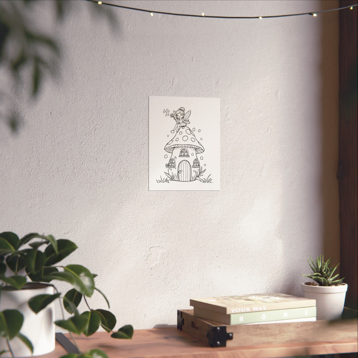 Color Your Own Fairy Poster — Cute Black & White Kids Wall Art