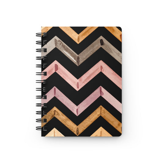 Chevron Watercolor Spiral Journal — Black & Metallic Zigzag Notebook
