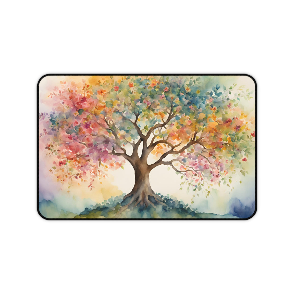 Colorful Watercolor Tree Desk Mat