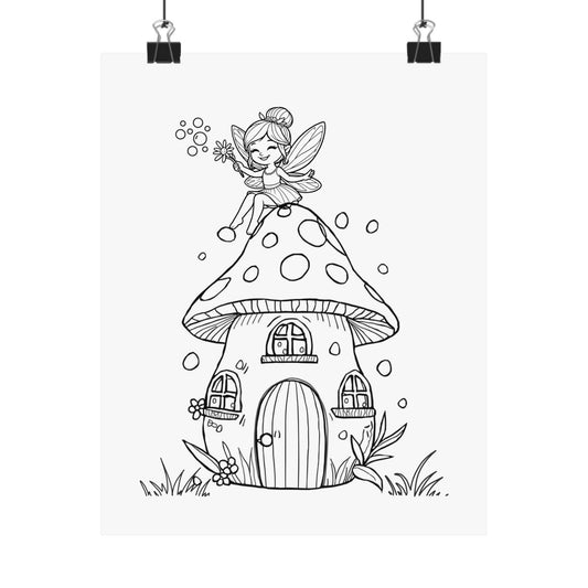 Color Your Own Fairy Poster — Cute Black & White Kids Wall Art