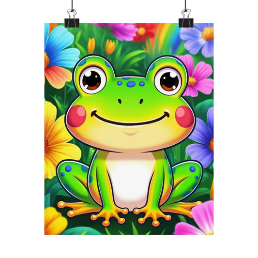 Cute Frog Floral Poster — Matte Vertical Kids Room Wall Art