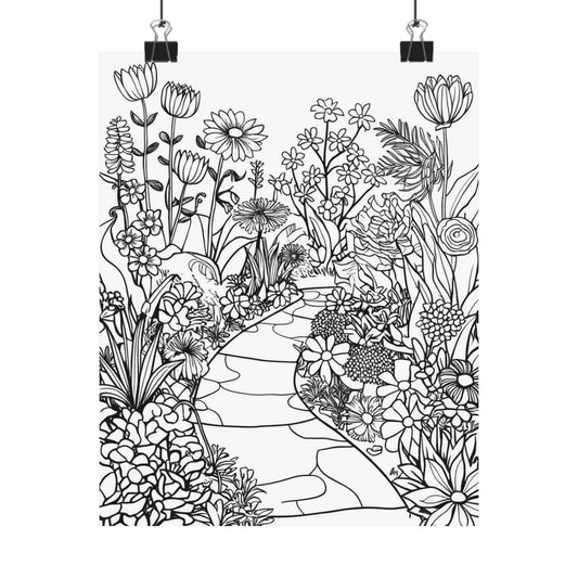 Color Your Own Botanical Path Poster — Matte Vertical Floral Print