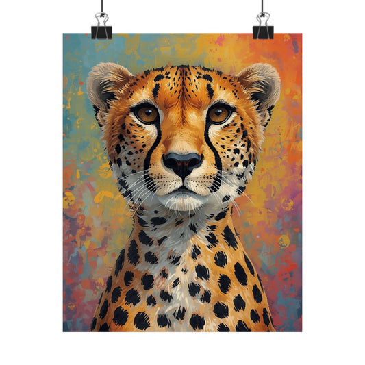 Cheetah Portrait Matte Poster - Colorful Wildlife Wall Art