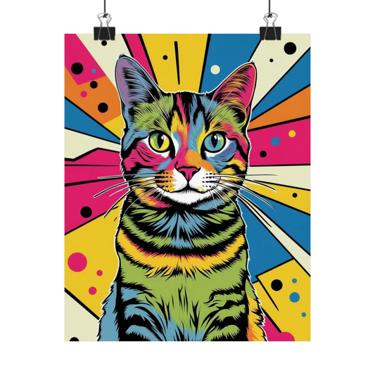 Pop Art Cat Poster — Colorful Retro Kitty Wall Art