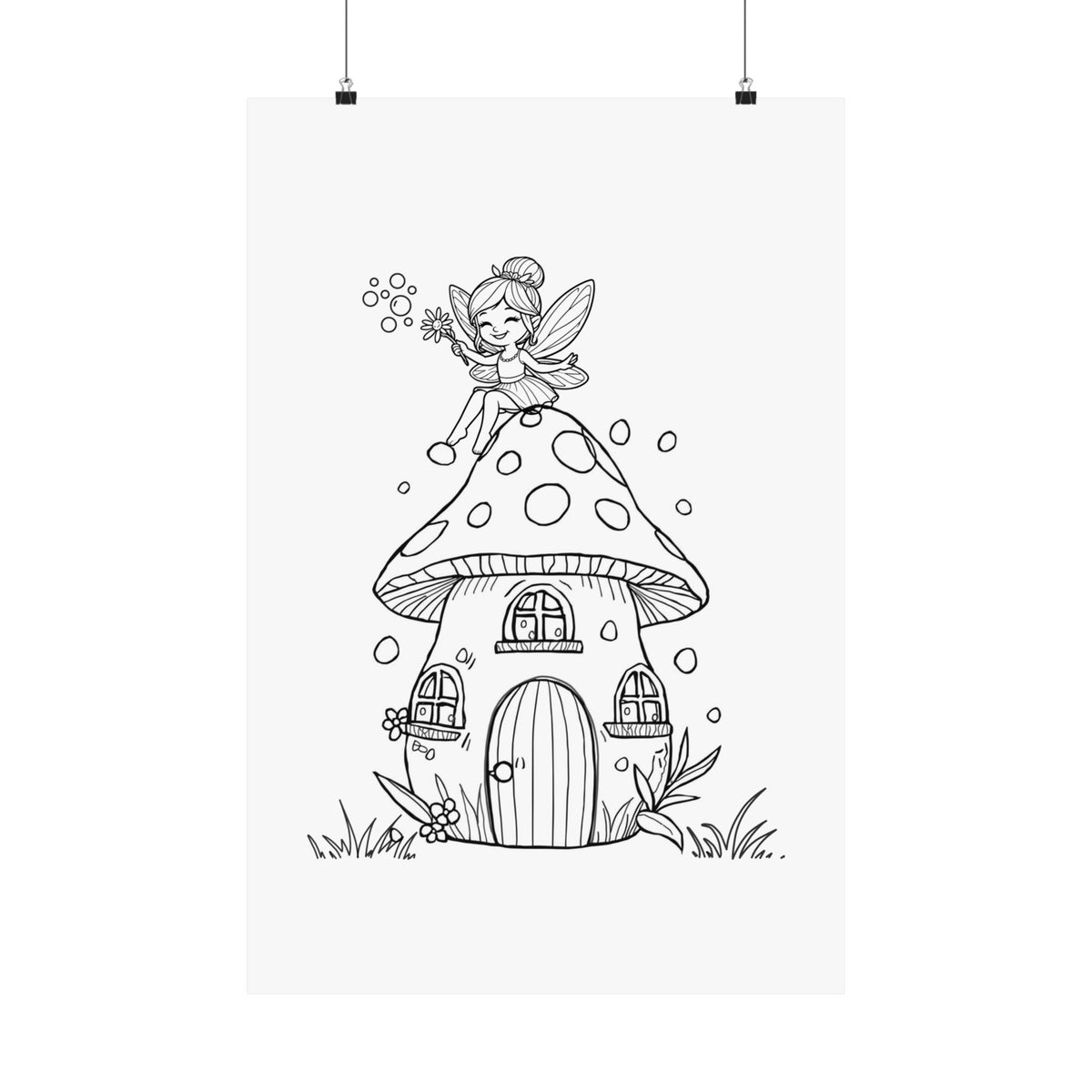 Color Your Own Fairy Poster — Cute Black & White Kids Wall Art