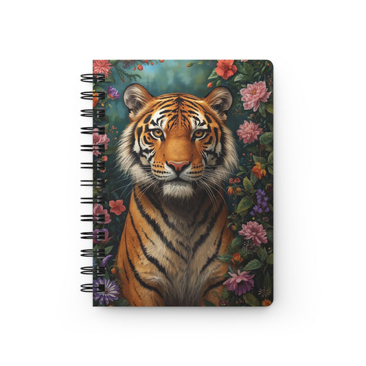 Tiger Portrait Spiral Journal — Floral Wildlife Notebook for Notes & Sketches