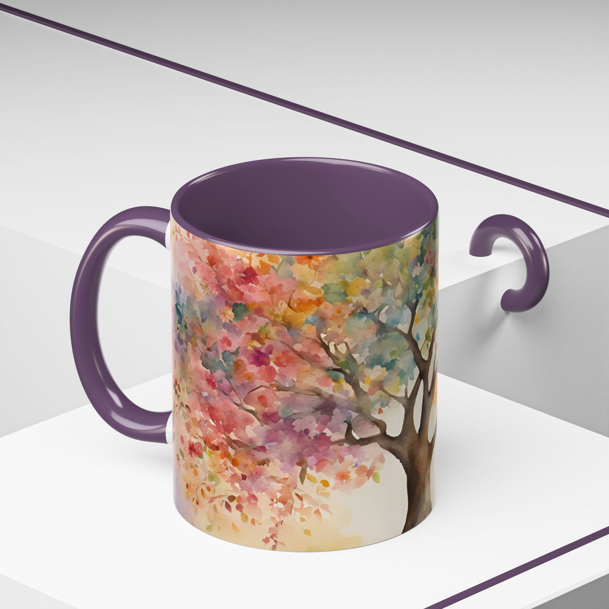 Watercolor Tree Accent Coffee Mug — Colorful Nature Art 11/15oz