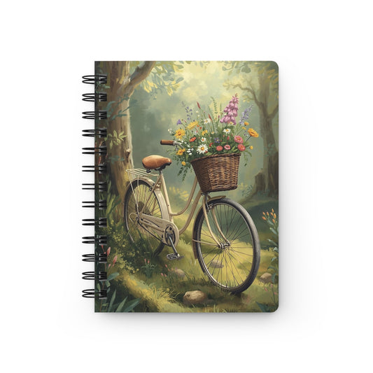 Vintage Bicycle Journal — Floral Basket Spiral Notebook for Nature Lovers