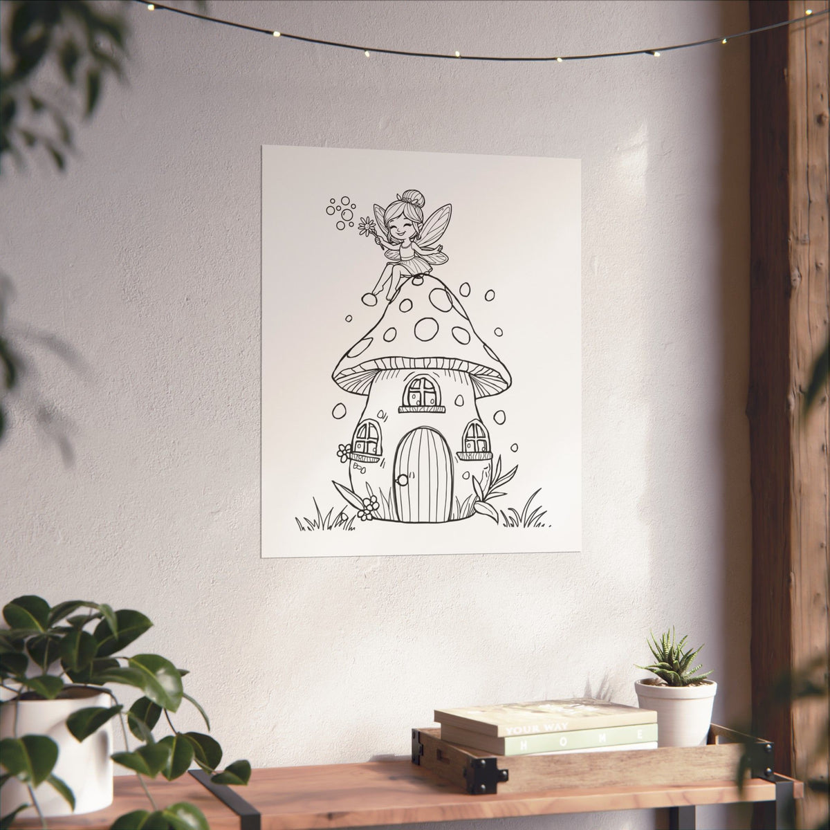 Color Your Own Fairy Poster — Cute Black & White Kids Wall Art