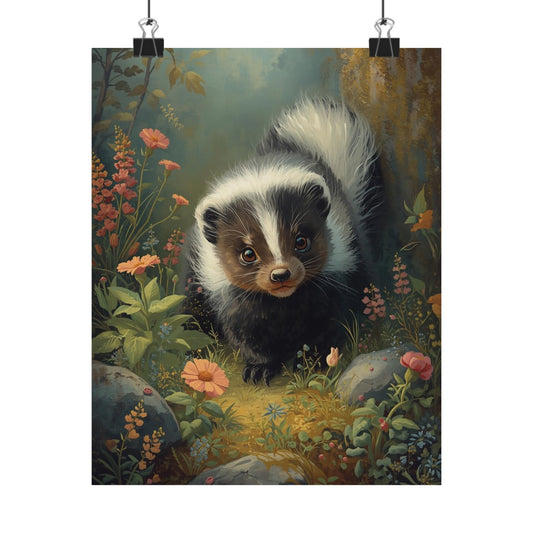 Skunk Forest Art Poster — Cute Woodland Animal Matte Vertical Print