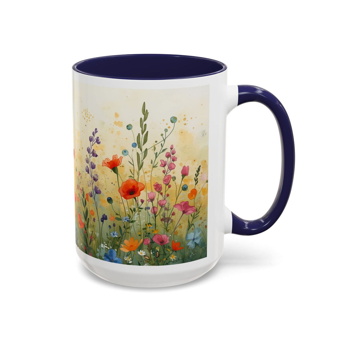 Floral Meadow Accent Coffee Mug — Watercolor Wildflower 11/15oz