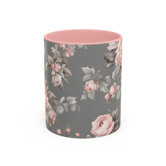 Vintage Pink Rose Accent Coffee Mug — Floral 11/15oz Gift