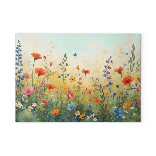 Glass Cutting Board - Wildflower Meadow Floral Kitchen Decor