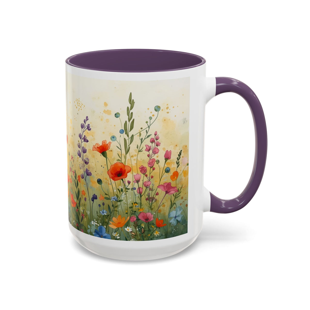 Floral Meadow Accent Coffee Mug — Watercolor Wildflower 11/15oz