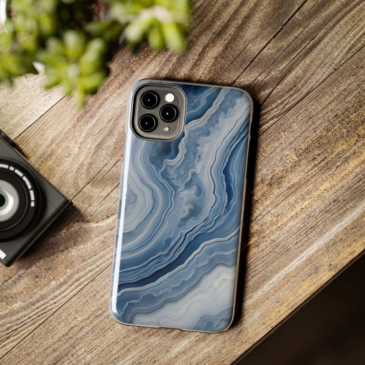 Blue Lace Agate Tough Phone Case — Marble Stone Protective Phone Cover