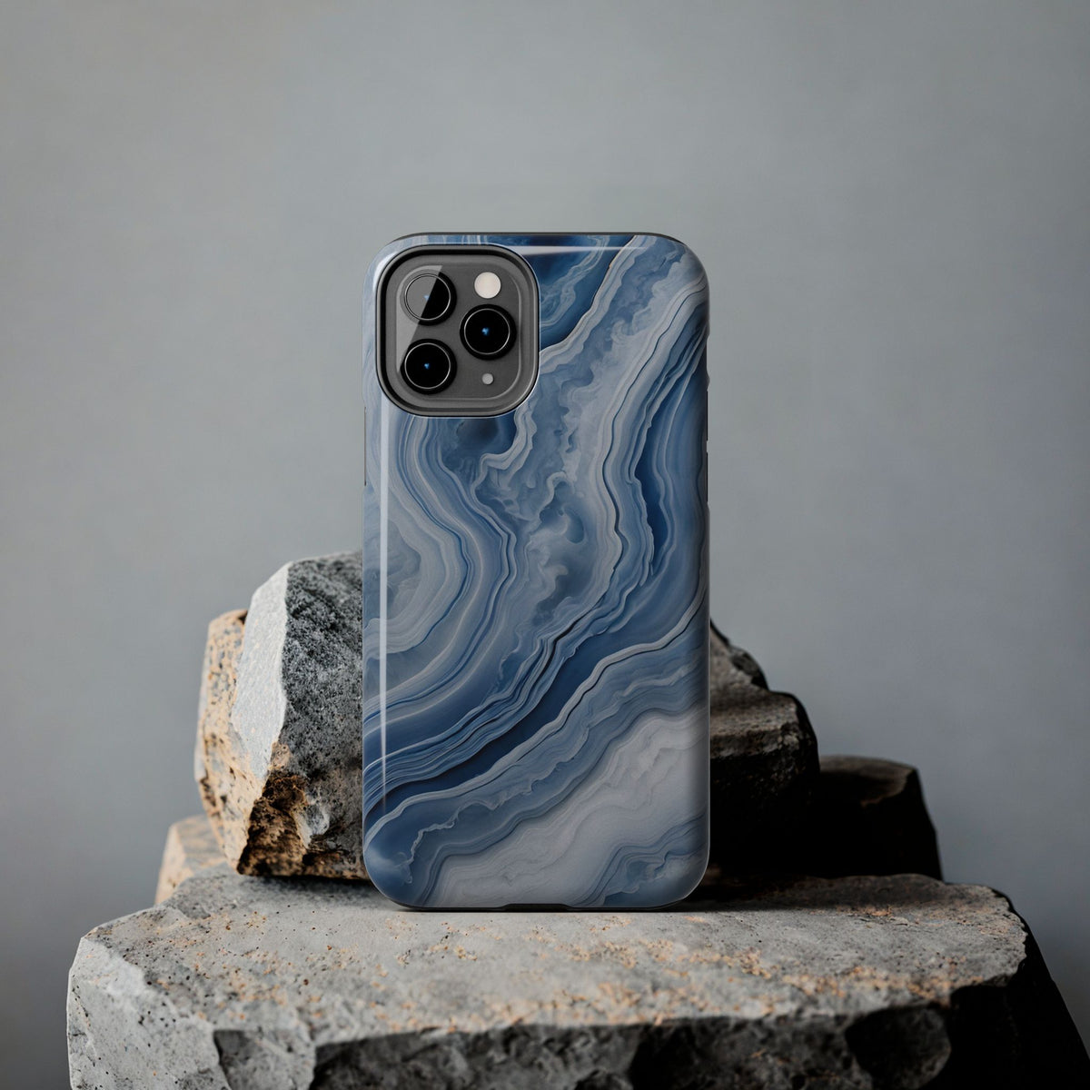 Blue Lace Agate Tough Phone Case — Marble Stone Protective Phone Cover