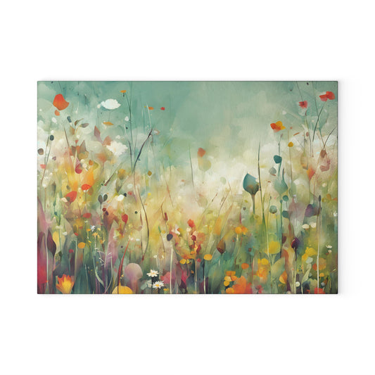 Floral Meadow Glass Cutting Board — Watercolor Wildflower Kitchen Decor