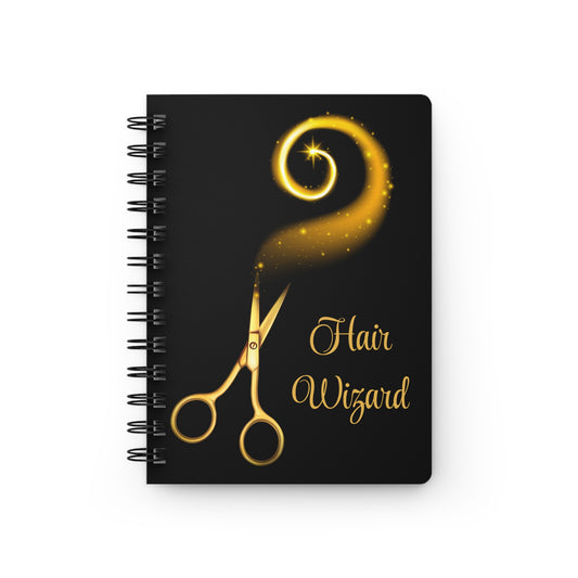 Hair Wizard Spiral Journal  For Hairstylist — Gold Scissors Hairdresser Notebook Gift