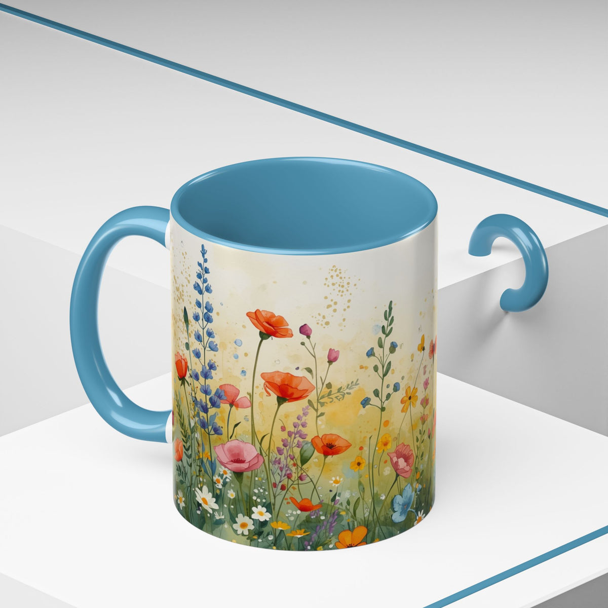 Floral Meadow Accent Coffee Mug — Watercolor Wildflower 11/15oz