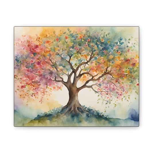 Watercolor Tree Canvas Wall Art – Colorful Inspirational Landscape Print