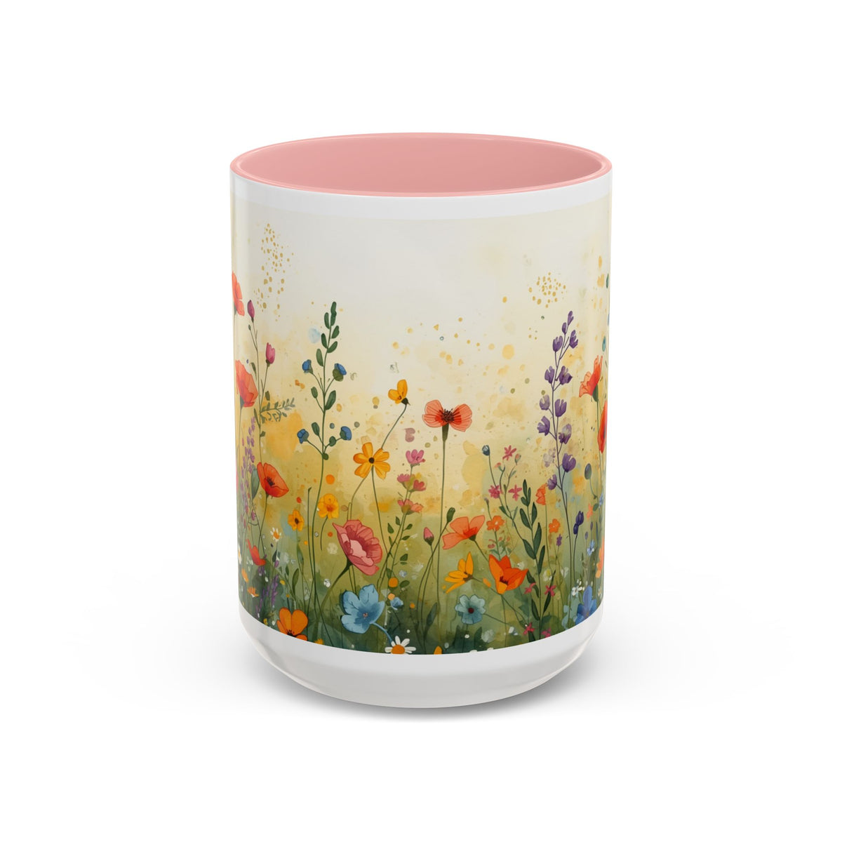 Floral Meadow Accent Coffee Mug — Watercolor Wildflower 11/15oz