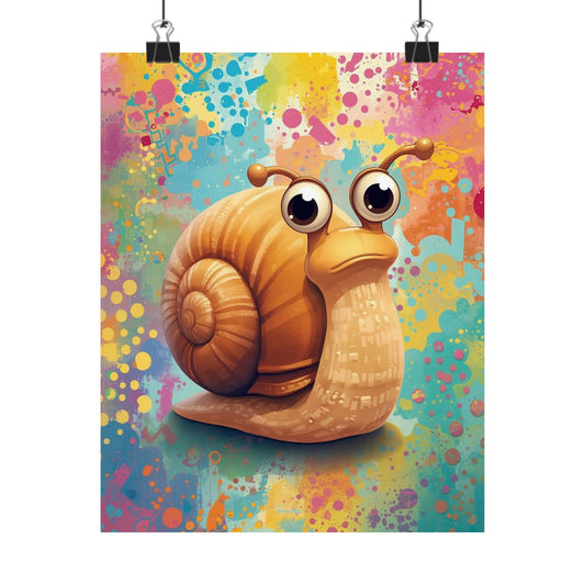Cute Snail Art Poster – Colorful Whimsical Matte Vertical Poster for Kids’ Room, Nursery or Playroom
