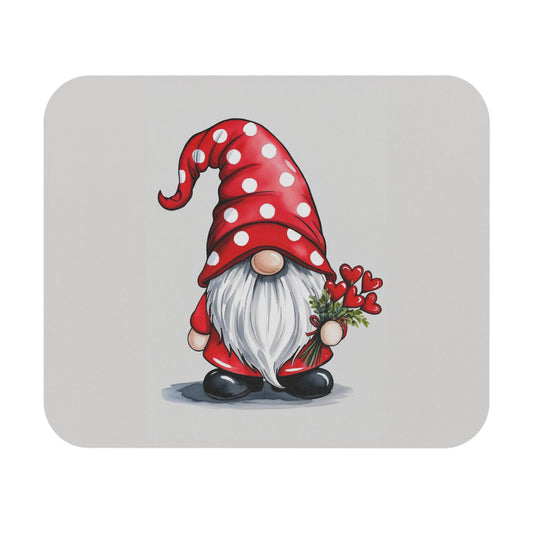 Gnome Mouse Pad — Cute Red Polka Dot Gnome Holding Hearts