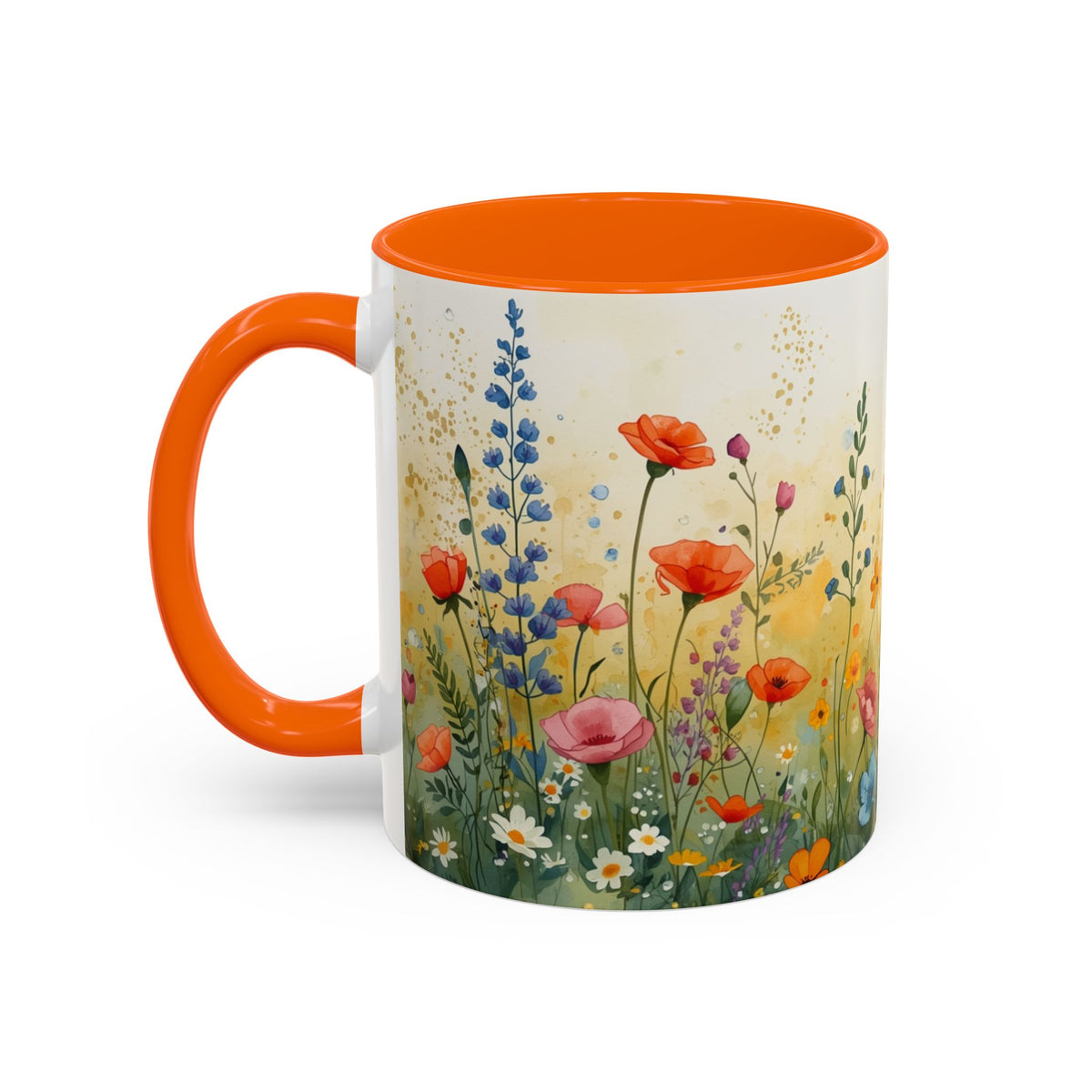 Floral Meadow Accent Coffee Mug — Watercolor Wildflower 11/15oz