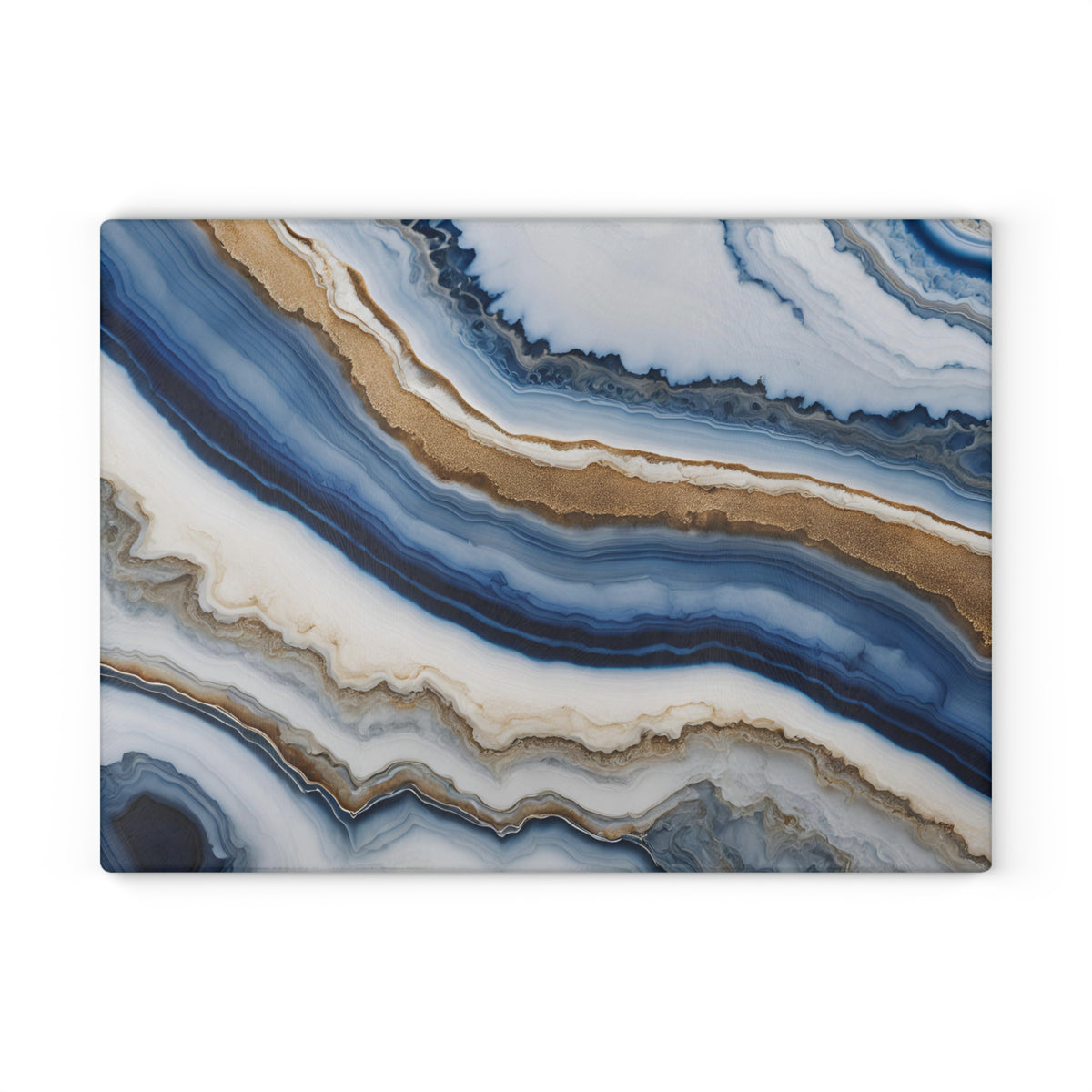 Glass Cutting Board - Blue & Gold Agate Pattern Decorative Chopping Board