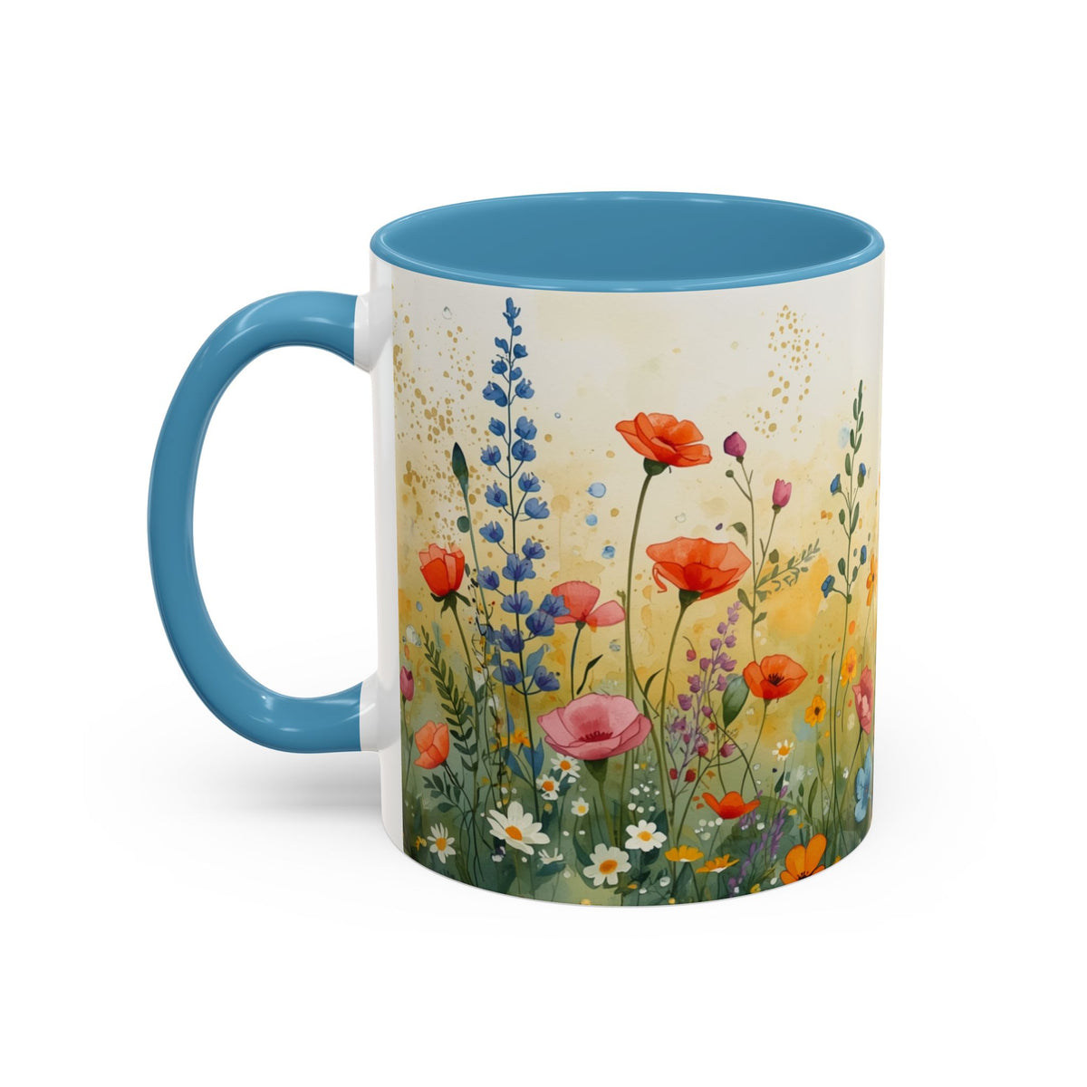 Floral Meadow Accent Coffee Mug — Watercolor Wildflower 11/15oz